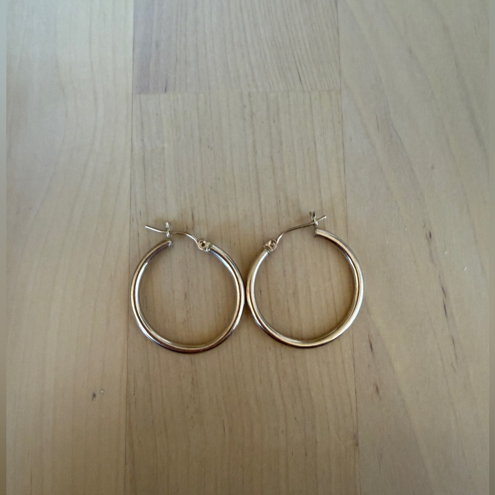 14k Yellow Gold Hoops 1”